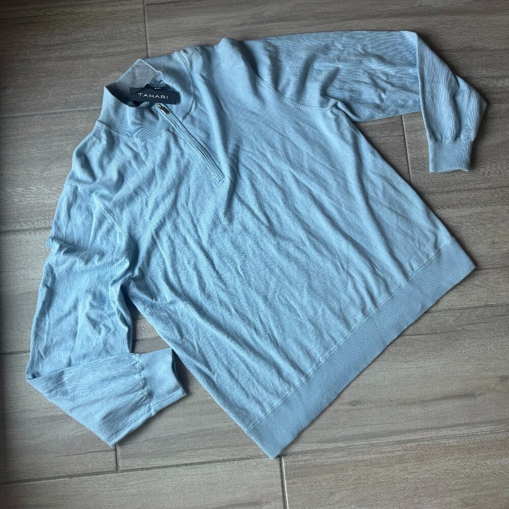 Tahari Light Blue-Grey 1/4 Zip Pullover Sweater XL – NWT